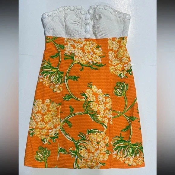 Lilly Pulitzer White Strapless Dress with Orange Floral Skirt - Picture 2 of 8